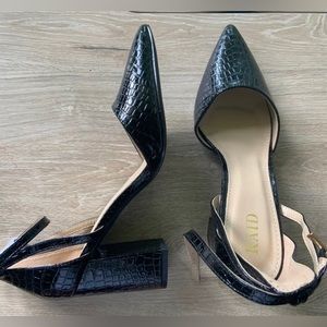 Croc effect block heel shoes